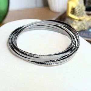 Vintage Black Tone Stacking Bangles Set of 6 Textured & Smooth Bracelets